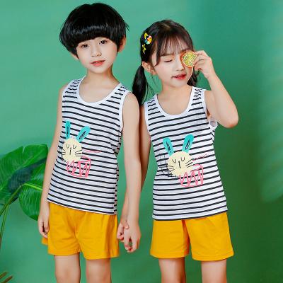 China Factory Wholesale Children's Summer Casual Cotton Top Set Girls' Tank Cartoon Clothing Sets for sale