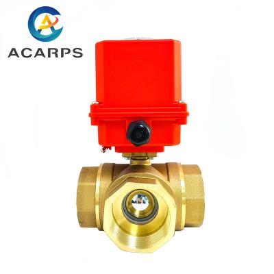 China DN50 220V 12V 24V General Electric Motorized Three Way Brass Ball Valve 2 Point 3 Wire Control Ball Valve for sale