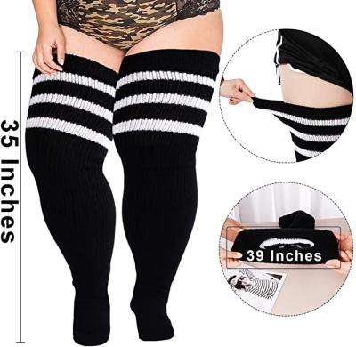 China Thick Striped Extra Long Plus Size Women Antibacterial Thigh High Socks Over The Knee Stocking Leg Warmer Boot Socks for sale