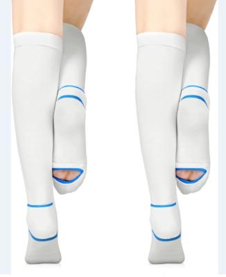 China Anti-Bacterial Open Toe White X-Large Long Stockings 18mmHg Compression Wear For Men and Women for sale