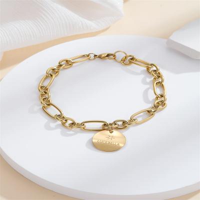 China Vintage Round Card Stars Stainless Steel Lucky Charm Engraved Bracelets For Women for sale