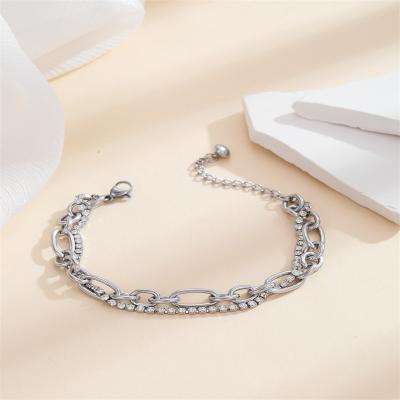 China Vintage Stainless Steel Double Zircon Personalized Inlaid Bracelet Women for sale