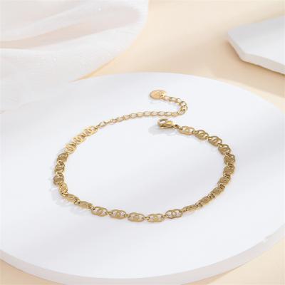 China Vintage Simple Double Buckle Stainless Steel Bracelet 18k Gold Plated Cuff Bangle Women for sale