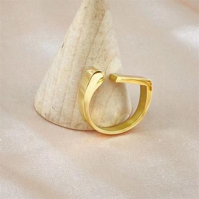 China CLASSIC Border Geometric Ring Lady's Gold Index Finger Opening Titanium Steel Ring for sale