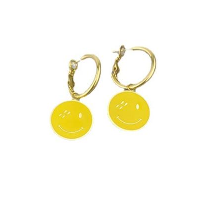 China Cute Funny Dangle Drop Earrings For Women Gift Stainless Steel 18k Gold Plating Smiley Face Hoop Earring for sale