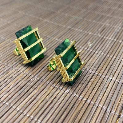 China Trendy Ladies Emerald Trend Classic Fashion Easter Jade Earrings Crystal Stone Color Earrings Stud Green Jewelry Square for sale