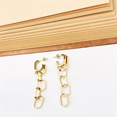 China TRENDY Women Fashion Dangle Long Chain Drop Opening Huggie Earrings 18K Gold Plated for sale