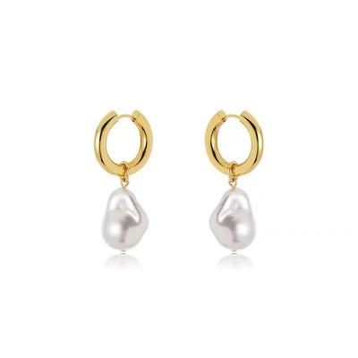 China 2022 Trendy Fashion Gold Stainless Steel Baroque Freshwater Pearl Stud Earrings for sale