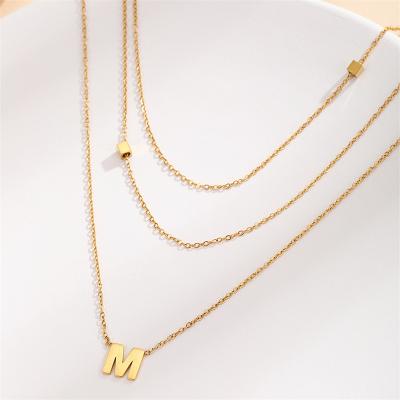 China Creative M Customize Three Layers Vintage Stainless Steel Jewelry Gold Girl Necklace Pendant Necklace for sale