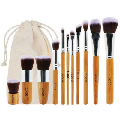 China Angular Blush Makeup Brushes 11pcs Makeup Brush Set Professional Blending Face Powder Blush Brow Eyeshadow Make Up Brush Kits With Cloth Bag for sale