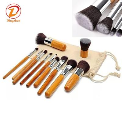 China Angular Blush Logo Makeup Brushes Private Custom 11 Piece Bamboo Set Brush For Handy Eyeshadow Brushes Kit With Cloth Bag Soft Bamboo for sale