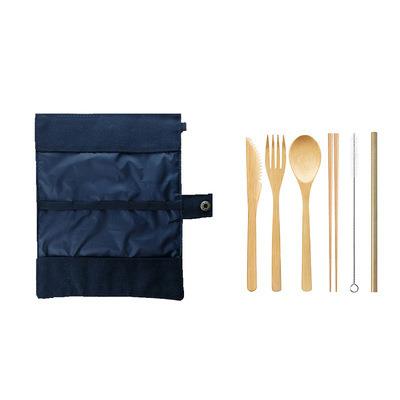 China Sustainable Flatware Set Bamboo Cutlery Set Reusable Portable Utensils Travel Cutlery Set Forks Knives Chopsticks Spoons Straws Brushes for sale