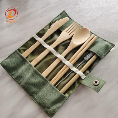 China Sustainable Bamboo Cutlery Set Travel Utensils Set Flatware Eco Friendly Reusable Dinnerware With Stronger Bamboo Pocket Utensils Camping for sale