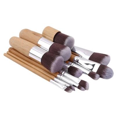 China 11pcs Eco-friendly Bamboo Handle Environmental Protection And Simple Packaging Log Color Canvas Bags Bamboo Handle Cosmetic Brushes for sale