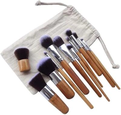 China Angular Blush 11pcs Amazon Bamboo Makeup Brushes Natural Bamboo Handle Makeup Brush Set Custom Logo for sale