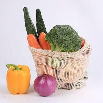 China Eco-Friendly Reusable Organic Cotton Fruit Mesh Bags Rope Handle Product Bags for sale