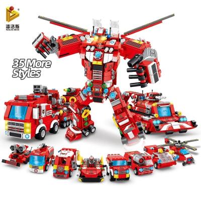 China DIY TOY Panlos 633028 Legos City Firefighter Aircraft Fire Rescue Truck Transforming Robot Building Block Sets Super Diy Kit for sale