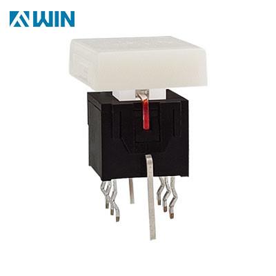 China Self Locking Power LED Illuminated Push Button Switch With Square White Tactile Cap for sale