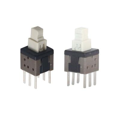 China ROHS DPDT 6 Pin DIP PUSH BUTTON SWITCH LATCHING ON/OFF DPDT 0.5A 50VDC 5.8x5.8mm for sale