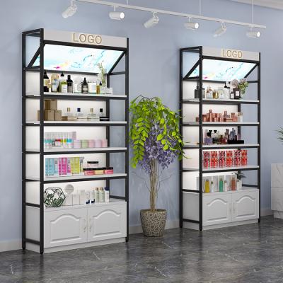 China Morden Custom Wood Wall Shelves Cosmetic Display Cabinet and Makeup Display Wall for sale