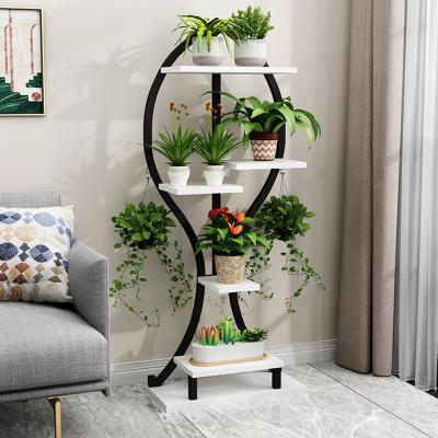 China Easy Assemble Modern Wooden Wedding Bucket Pot Metal Shelf Balcony Flower Stand For Living Room for sale