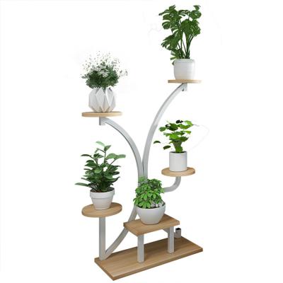 China Easy Assemble Modern Wooden Wedding Bucket Pot Metal Shelf Balcony Flower Stand For Living Room for sale