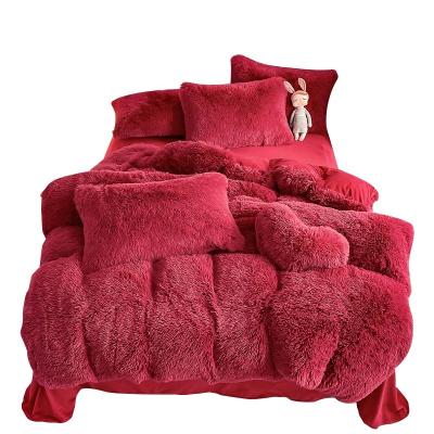 China DXL Excellent Quality Home Textile Pink Nondisposable Bedding Set Plush Shaggy Bedding Sets Solid Color King Size for sale