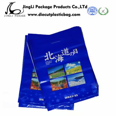 China Custom Blue handle Die Cut Plastic Bag LDPE shopping bag for Promotional for sale