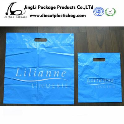 China Blue Costom Die cut Plastic biodegradable handle printed polythene bags with bottom guss packing  bag for sale