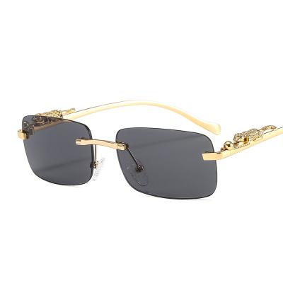 China Square Rimless Sunglasses 2021 Fashion Metal Leopard Luxury Decoration Fashion PANO Sunglasses for sale