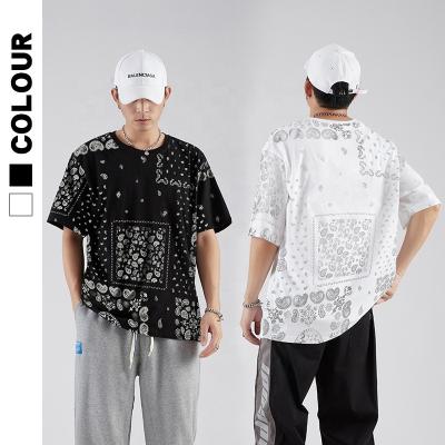 China Summer O-Neck Men's T-shirt Cotton Oversized Full Paisley Print Men's T-Shirts 100% Breathable for sale