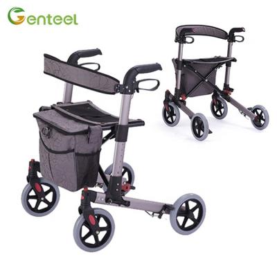 China Best Selling Durable Aluminum (6063-T5) Folding Rollator Walker Euro Style Adult Walker Rollator Shopping Carts For Elderly for sale