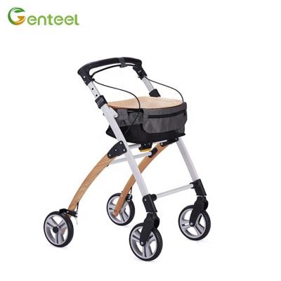 China Indoor Aluminum Walker Folding Rollator Adjustable Folding Rollators Walkers For Adult Elderly Old Man for sale