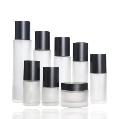 China Luxury Personal Care Cosmetic Packaging Set Empty Glass Pump Bottle Spray Lotion Glass Face Cream Cosmetic Jar for sale