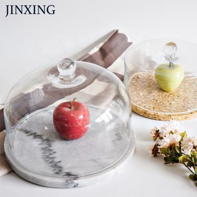 China Jx Rabillon Cheese Dessert Cake Stand Viable Natural Marble Round Base Board With Glass Cover Lid Dome for sale