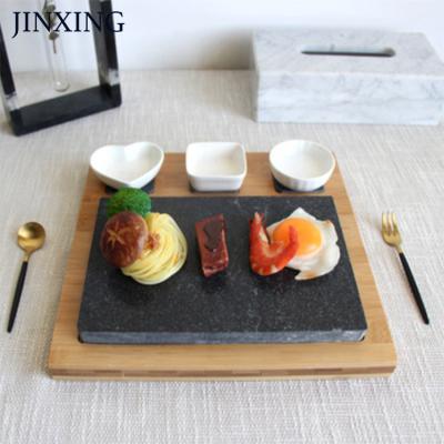 China Oven Rock Grilled Volcanic Stone Thumper Slate Meat Pot Steak Rock Grilled Rock Grill Pan Wooden Tray Set for sale