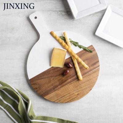 China Sustainable Professional Custom Natural Stone Cheese White Marble Panel Custom Design Marble-Wood Splicing Tray for sale