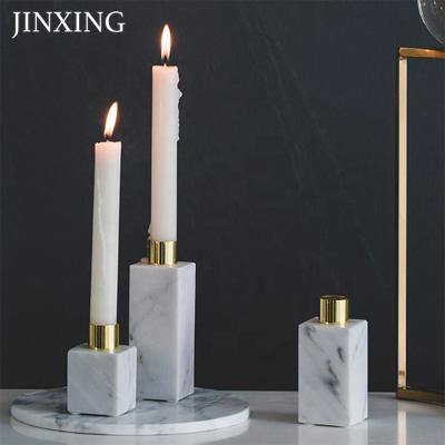 China Professional Wholesale Eco-friendly Polished Durable Pillar Tea Light White Marble Stand With Brass Accents for sale