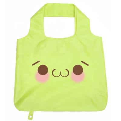 China Recyclable Rpet Fabric Material Fashion Recycle Recyclable Collapsible Bags Smiley Supermarket RPET Washable Shopping Bag Textile Cotton Webbing for sale