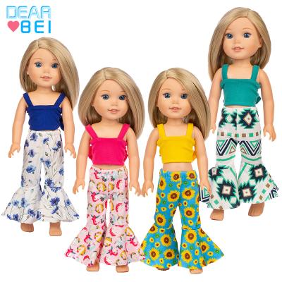 China 14inch dolls& 35cm Dolls Fashion Flared Pants Printed Wholesale Doll Clothes, Backpack Bow Lovely Design 14inch Dolls Custom Doll Clothes for sale