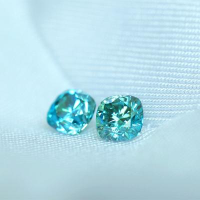 China Color play or fire wholesale very attractive bright blue moissanite cushion cut loose moissanite stones for sale