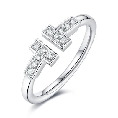 China CLASSIC S925 Sterling Silver Moissanite T-shaped Ring, Hot-selling Open Cross Row Ring for sale