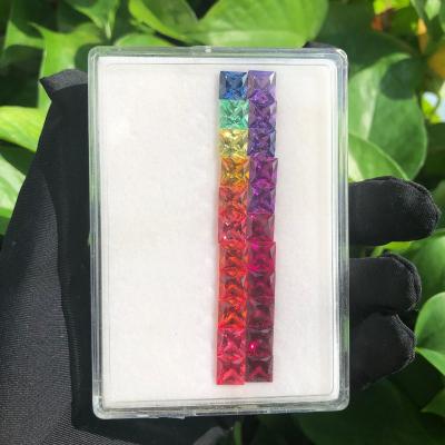 China Wholesale Price Gemstone Color Play Or Fire Corundum Prinecess Cut Synthetic Sapphire Stones for sale