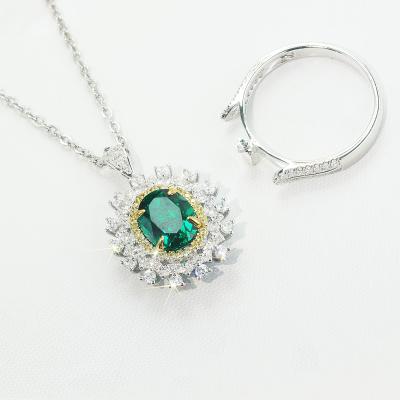 China Emerald Ring Necklace Set Women Engagement wholesale oval CLASSIC rings necklace set for sale