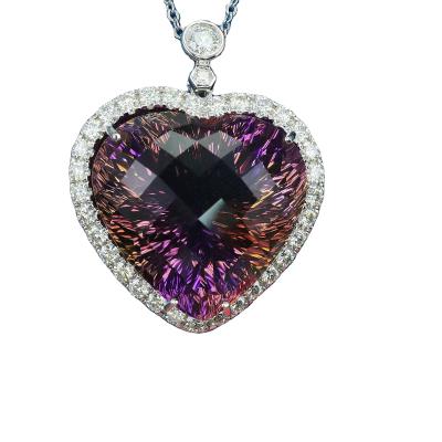 China CLASSIC Customized Moissan Heart Shaped Natural Amethyst Pendant Diamond Round Cut for sale