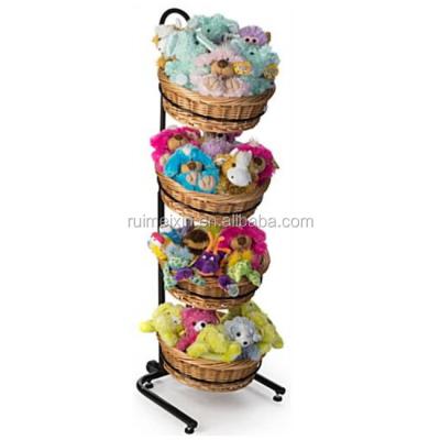 China Toy Storage Shows RUIMEI Round 4 Layer Wicker Basket Toy Rack Cloth Dolls Storage Display Rack Toy Display for sale