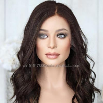 China Luxurious Silky Straight Jewish Wigs Lace Top ACTIONS Wave Dark Brown With Lighter Brown Highlights Kosher Lace Front Wigs for sale