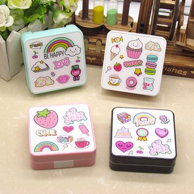 China Customized Compact Lenses Storage Cute Companion Box Portable Cosmetic Box With Mirror for sale