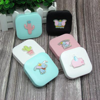 China Contract Lenses Storage Square Contact Lens Case Portable Cactus Cosmetic Case Invisible Mate Case for sale