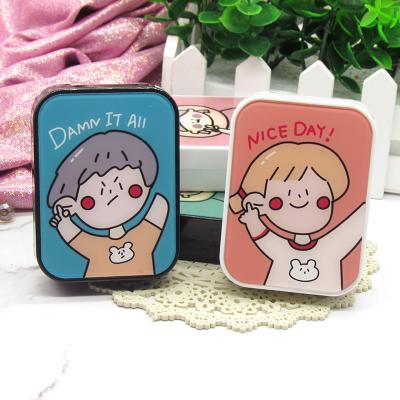 China Cute Compact Lenses Storage Cartoon Companion Box Girl Cosmetic Case 2 Sets Contact Lens Case for sale